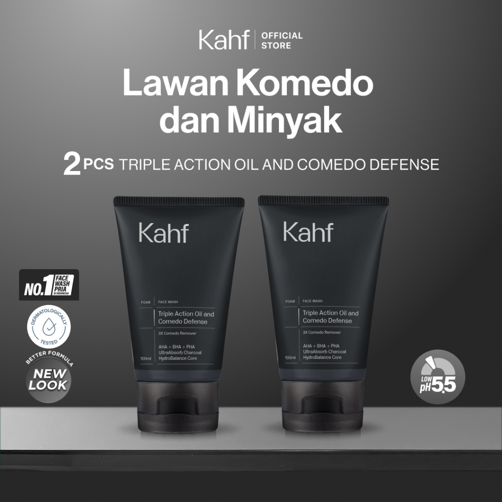 Twin Pack Kahf Face Wash Triple Action Oil and Comedo Defense 100 ml - 2 pcs Sabun Cuci Muka Pria La