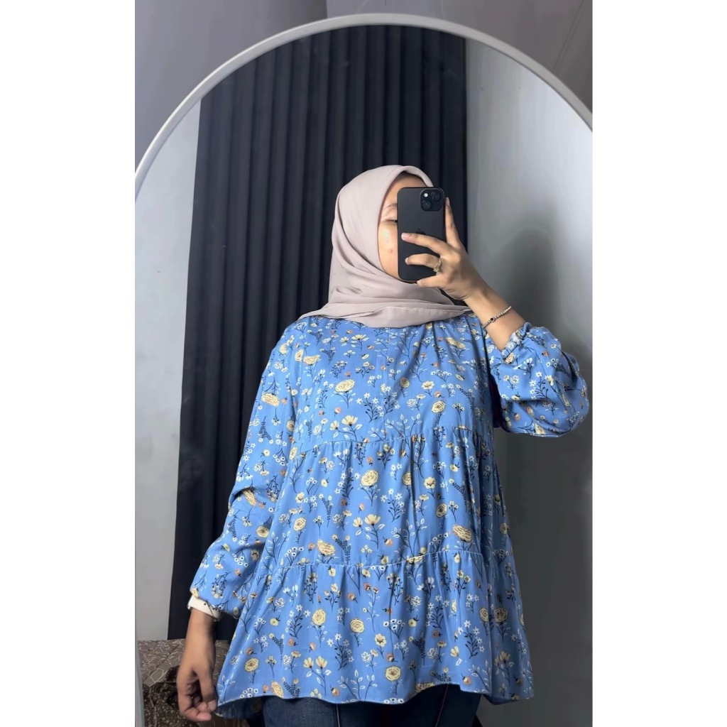 Arsyila Blouse Wanita Atasan Rayon Motif Bunga Floral Lucu Reguler Jumbo