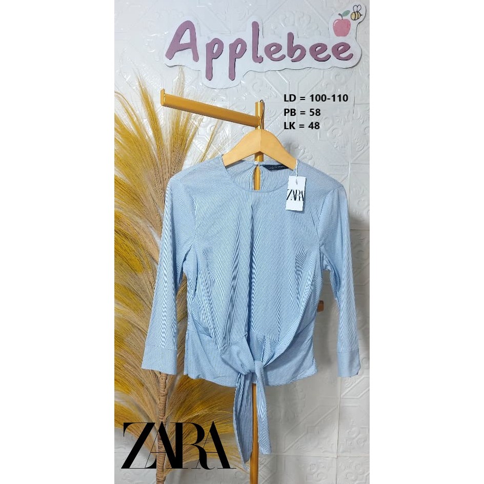 BLUS KATUN SALUR BIRU IKAT DEPAN BY ZARA WOMAN