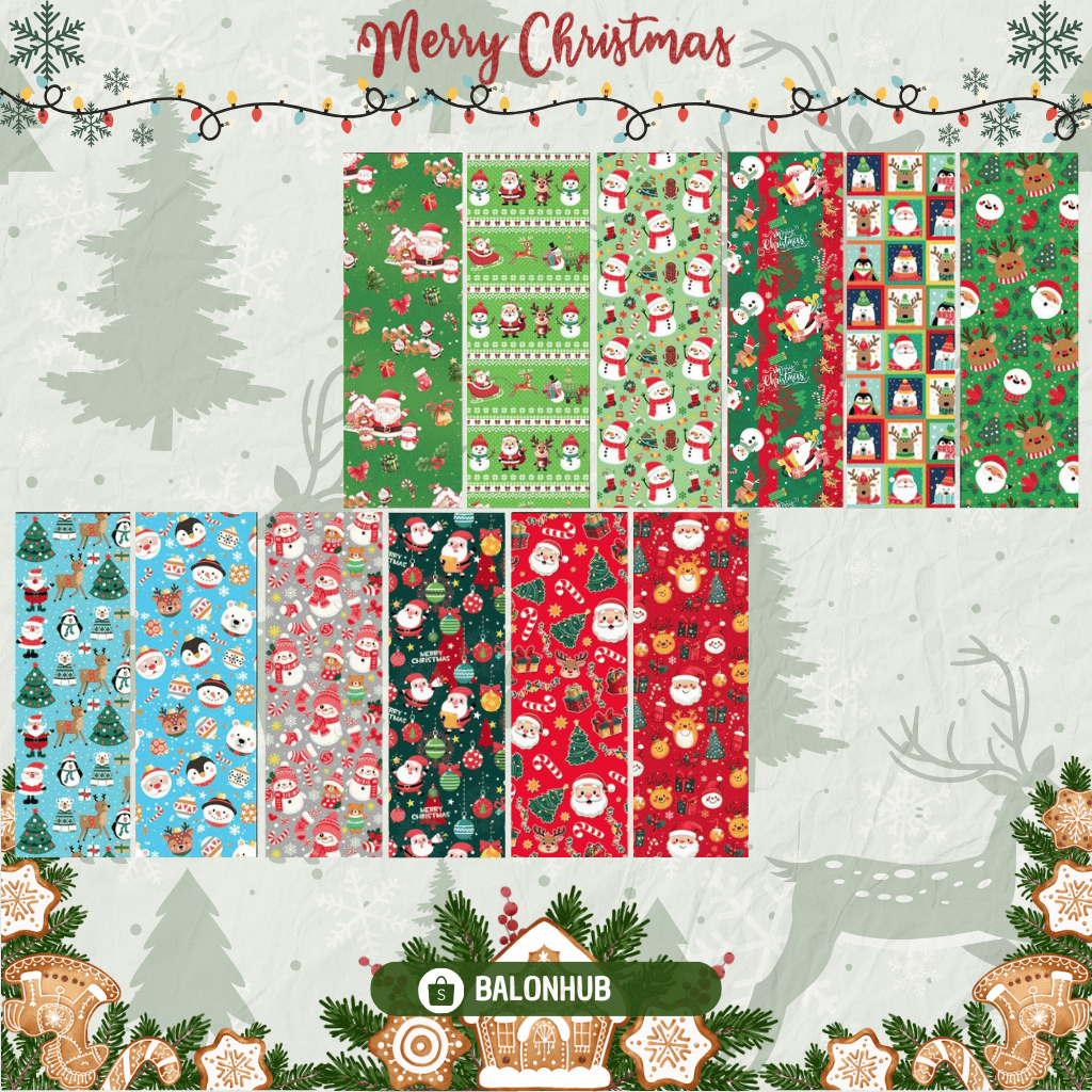 Kertas Kado Natal Premium Tebal Doff Gift Wrap Bungkus Kemasan Hadiah Merry Christmas Kertas Kado Na