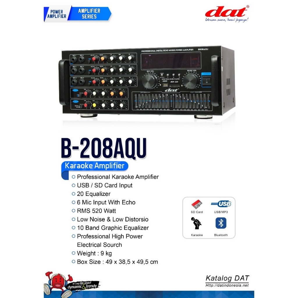 AMPLIFIER KARAOKE DAT B 208AQU AMPLI KARAOKE DAT B208AQU ORIGINAL RESMI