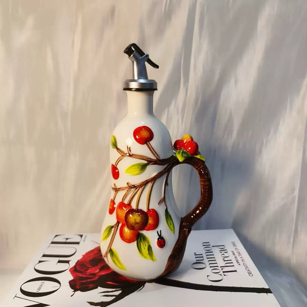 Botol Kecap// Botol Minyak Keramik // Wadah Bumbu Keramik Motif Handmade