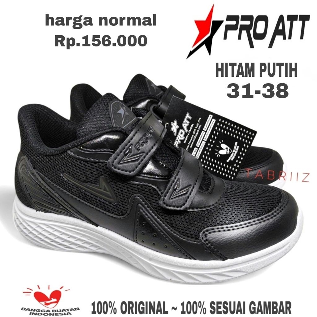 Sepatu Anak PRO ATT HITAM PUTIH Sepatu Sekolah SD TK PRO ATT Sepatu Anak Cowok Cewek - 100% ORIGINAL