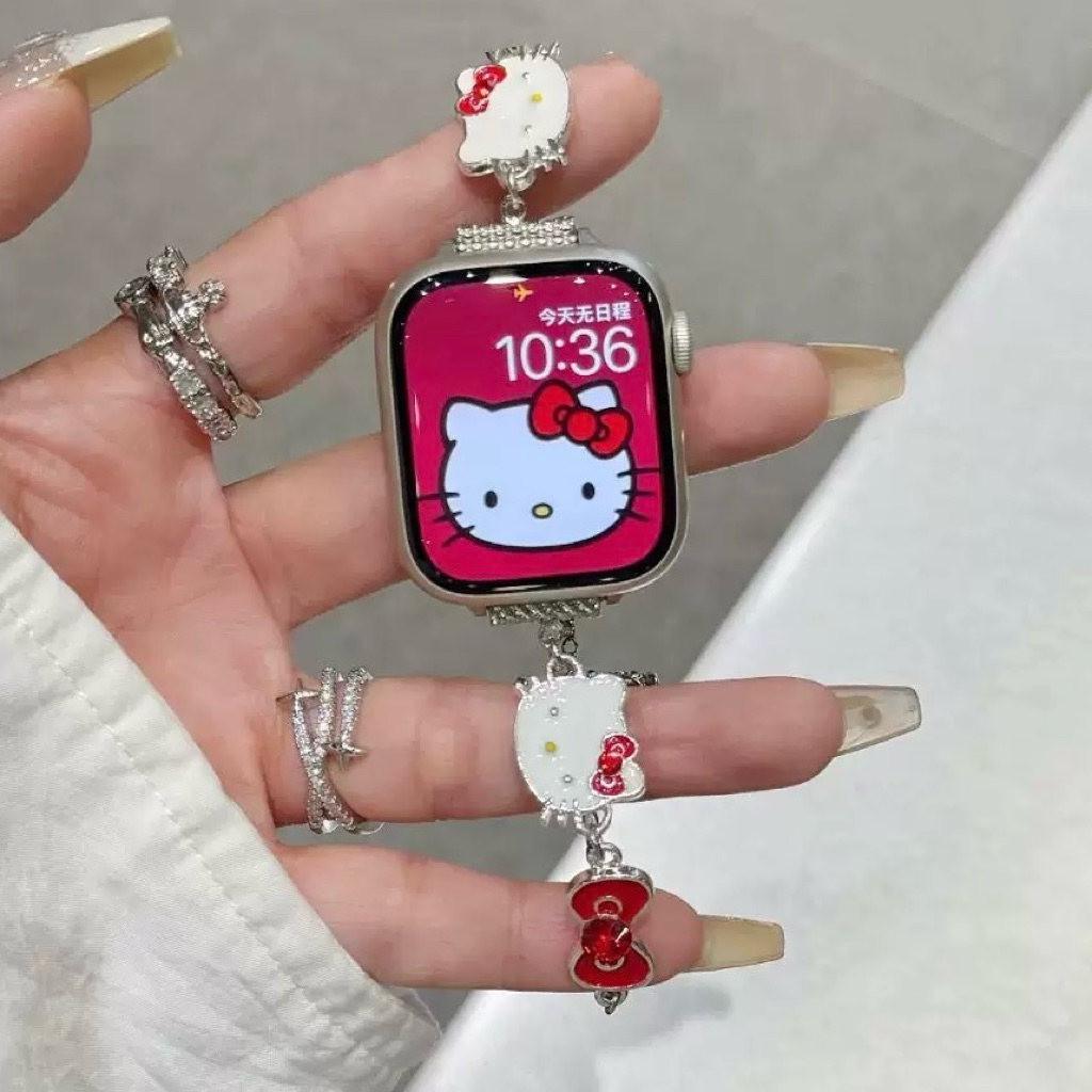 Strap Apple Watch Hello Kitty tali rantai Xiaomi band Huawei Fit 3 4 Pro wanita aesthetic smartwatch