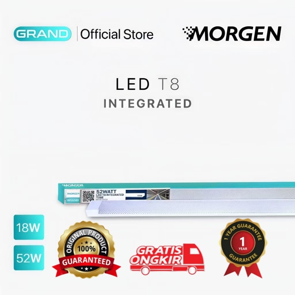 Morgen Lampu TL LED T8 INTEGRATED Grand Series Prismatic Cahaya Putih Cool Daylight White CDL 6500K 