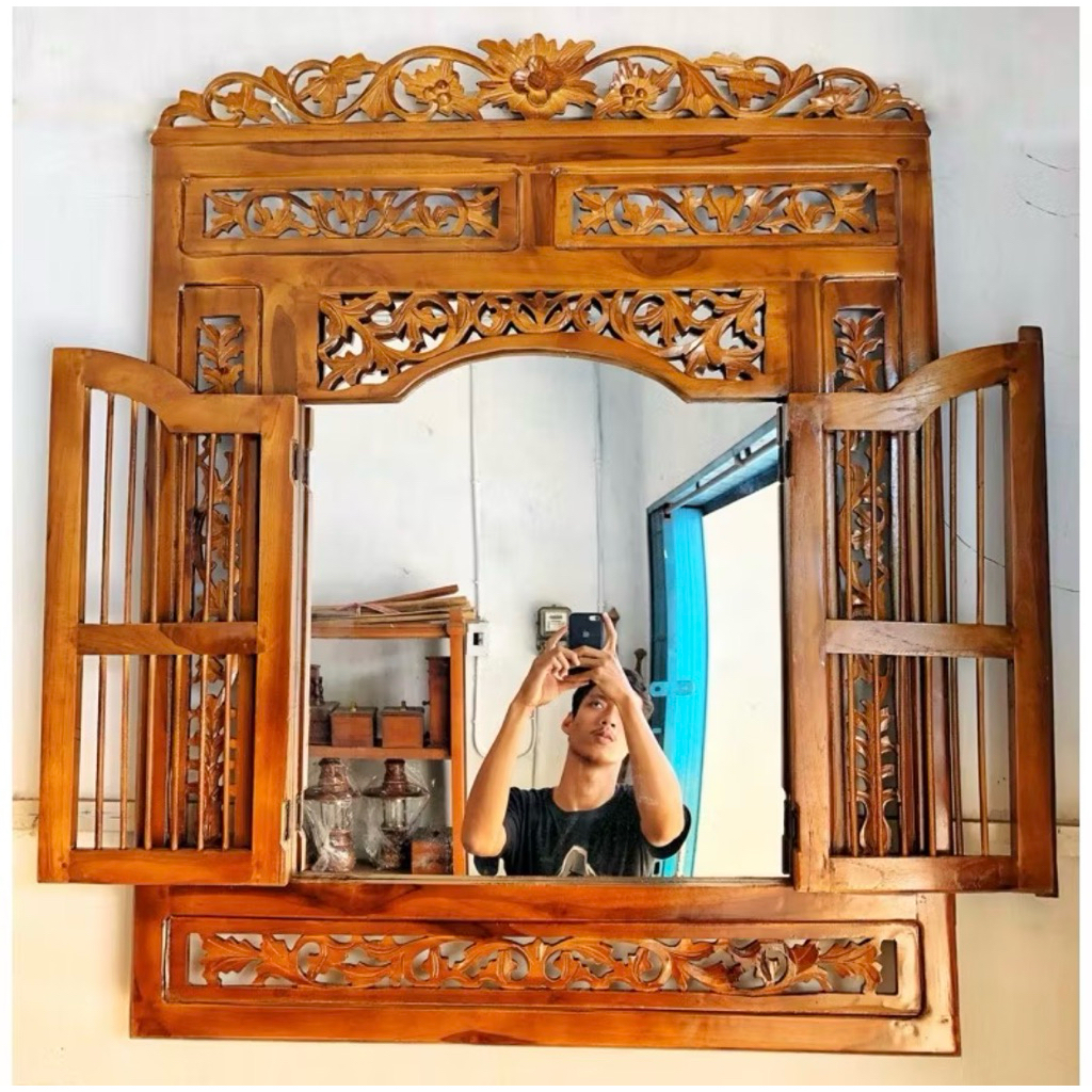 Cermin Ukir Kayu Jati Cermin Krepyak Ukiran Jati