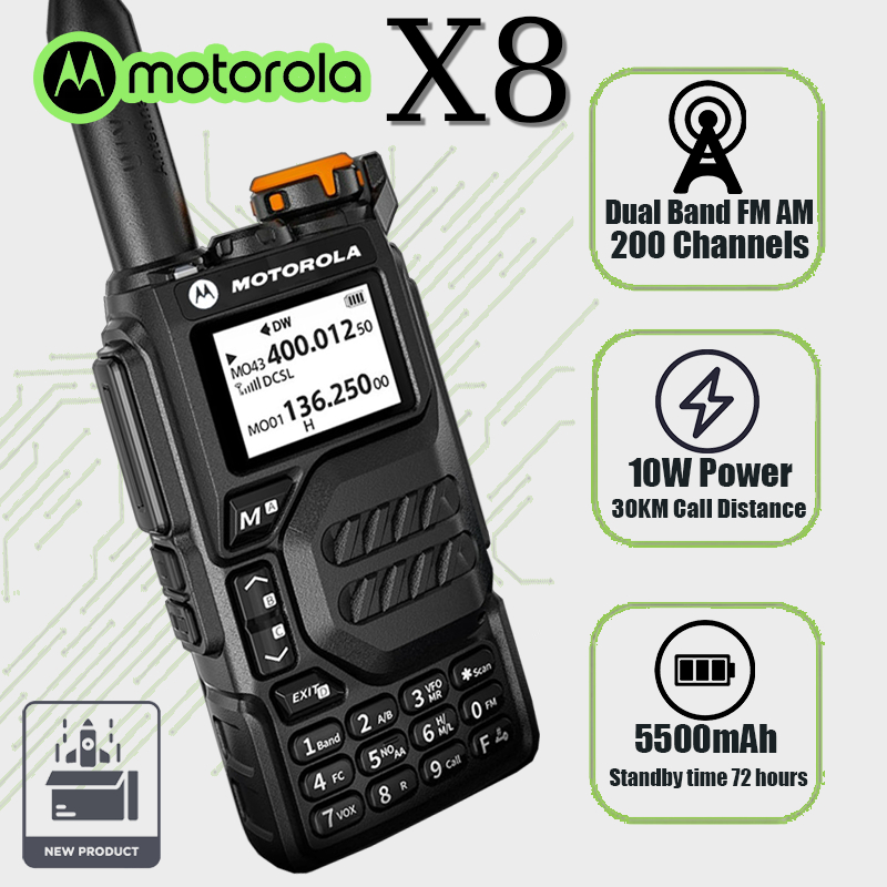 HT Motorola Walkie Talkie HT MOTOROLA X8 Radio dua arah Dual band Jangkauan komunikasi 15KM NOAA Fre