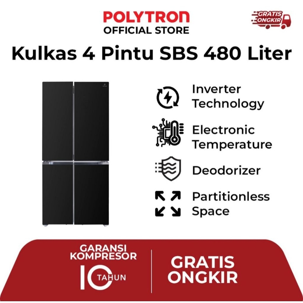 KULKAS POLYTRON SIDE BY SIDE PRS-510X 480LITER INVERTER KULKAS POLYTRON 4PINTU PRS 510X