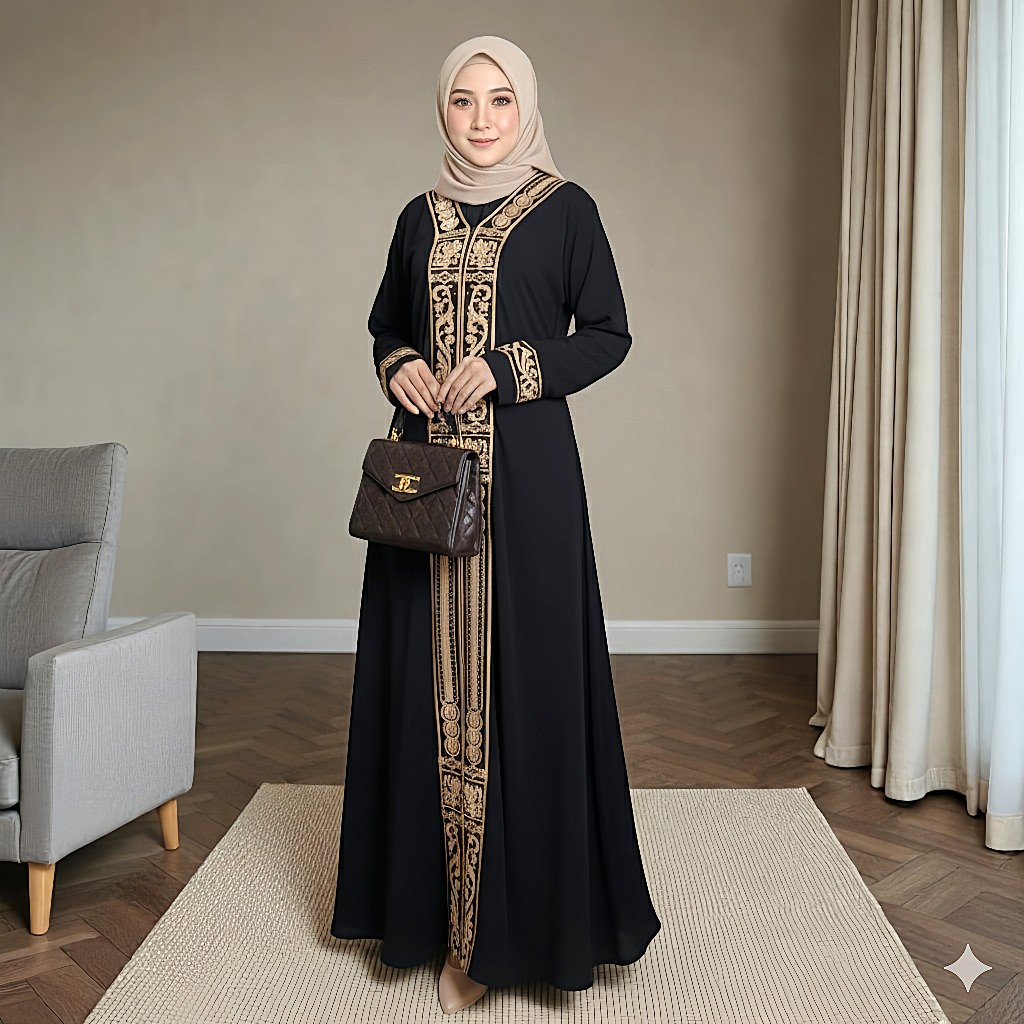 Abaya Turki Baju Gamis Zafarnaz Simpel Motif Baru Dresss Noura Busui Gaun Bagus Pesta Kondangan Jetb