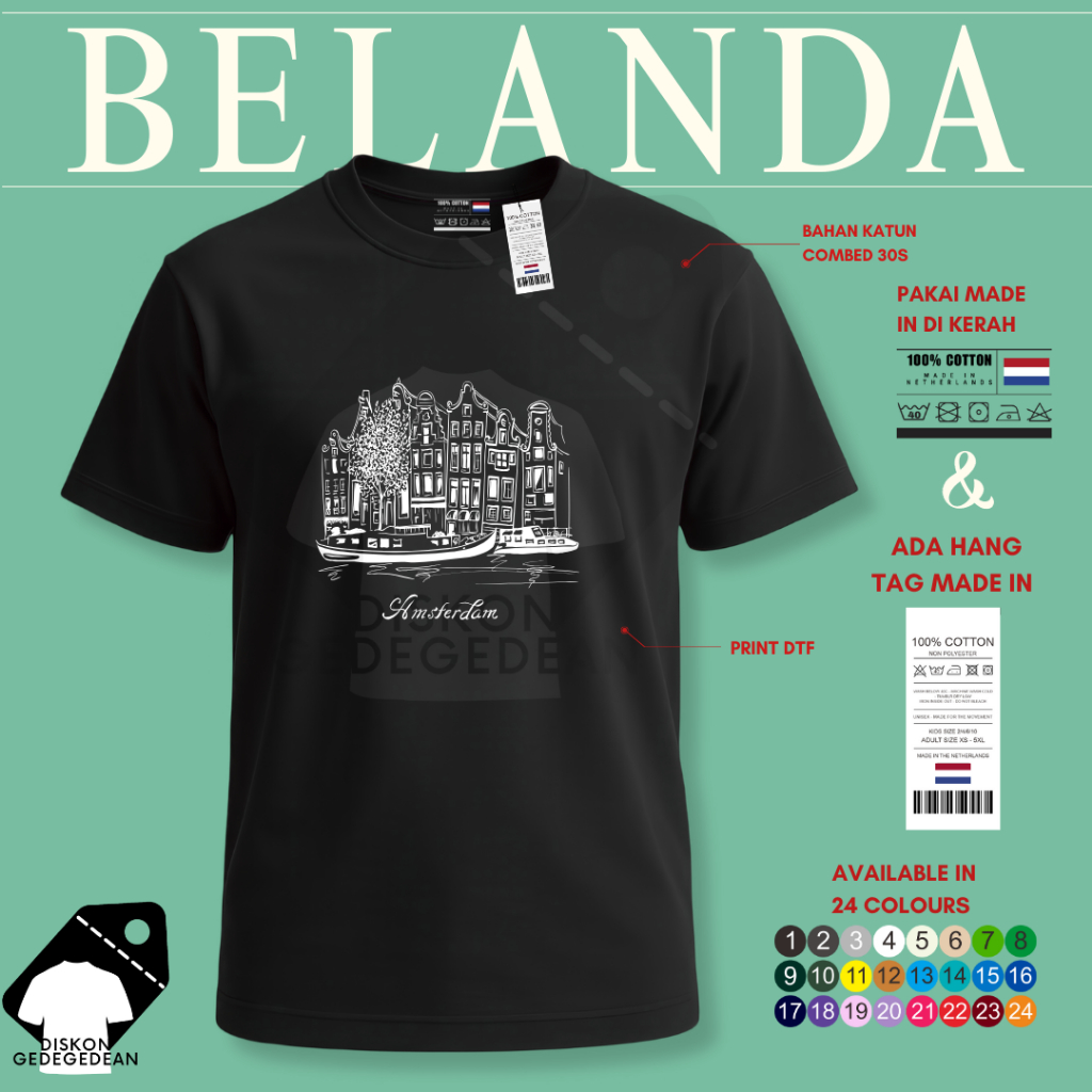 Diskongedegedean Kaos Belanda Holland Amsterdam, Baju Belanda Amsterdam Tshirt Belanda Holland 13