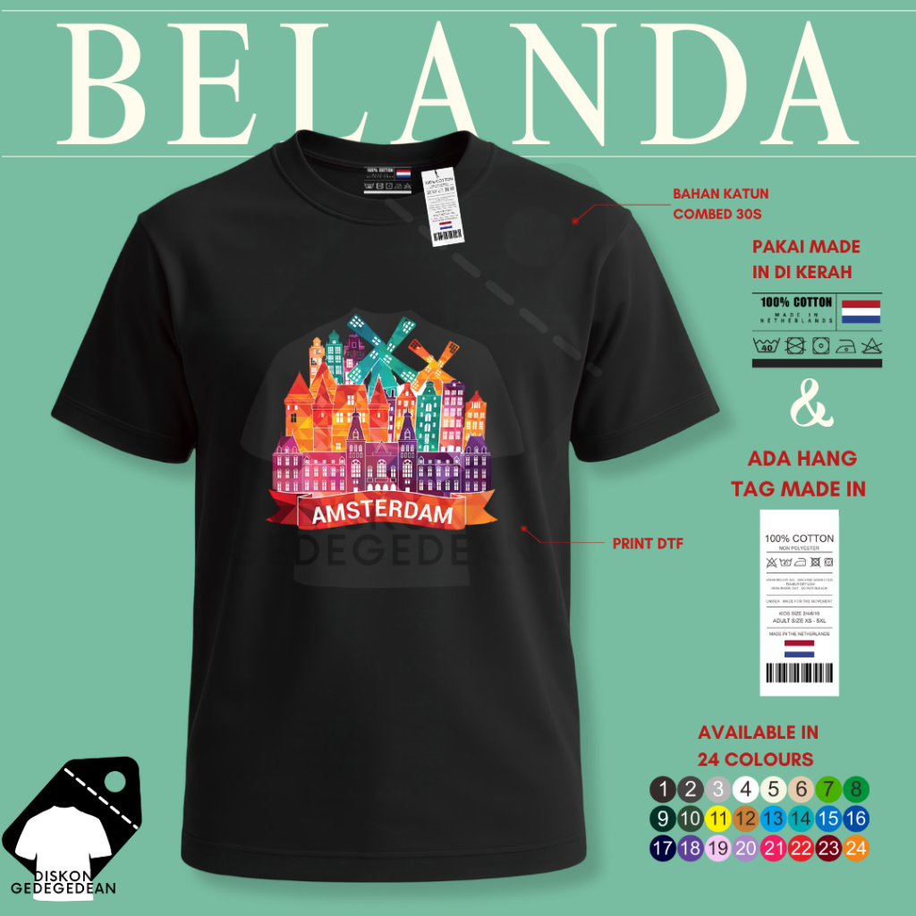 Diskongedegedean Kaos Belanda Holland Amsterdam, Baju Belanda Amsterdam Tshirt Belanda Holland 8