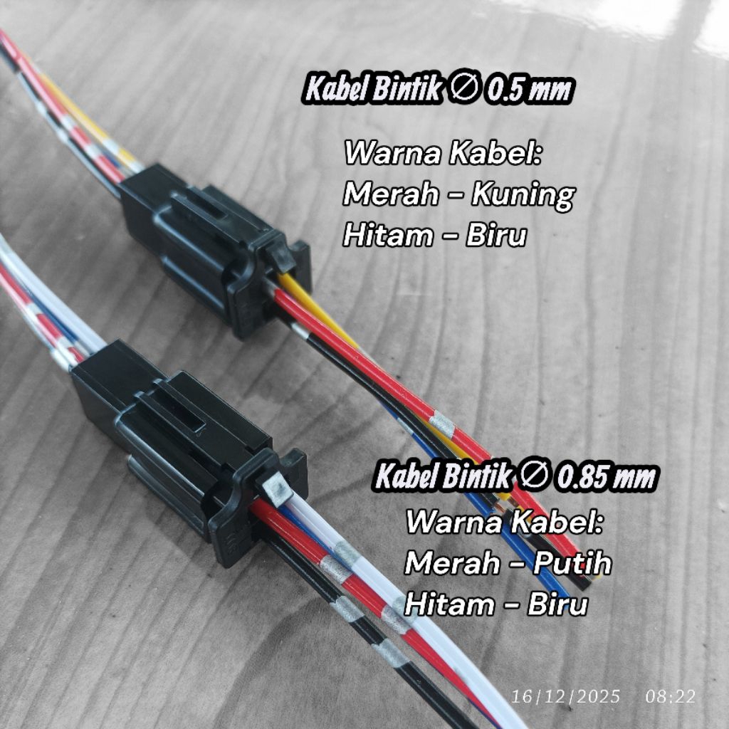 1 Pasang Soket Sambungan 4 Pin Warna HITAM ukuran Kecil 2.8 + Kabel Bintik