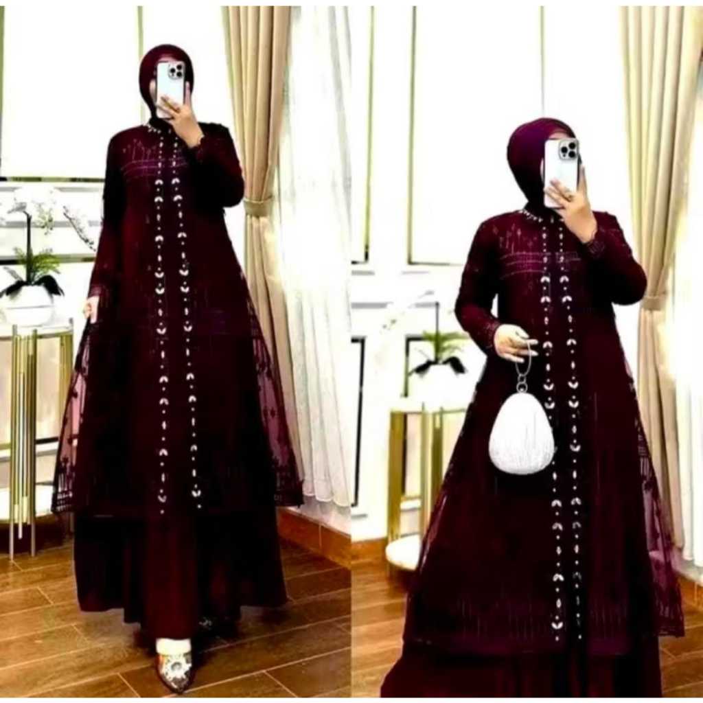NINE OUTFIT // Hana Dress Ceruty Babaydoll Mix Brukat Mewah / Gamis Kondangan Waniita Jumbo M-L-XL-X