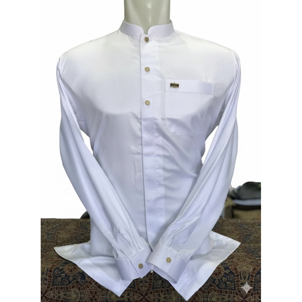 Baju Taqwa modern pria Koko Thobe Fahaz Putih lengan Manset
