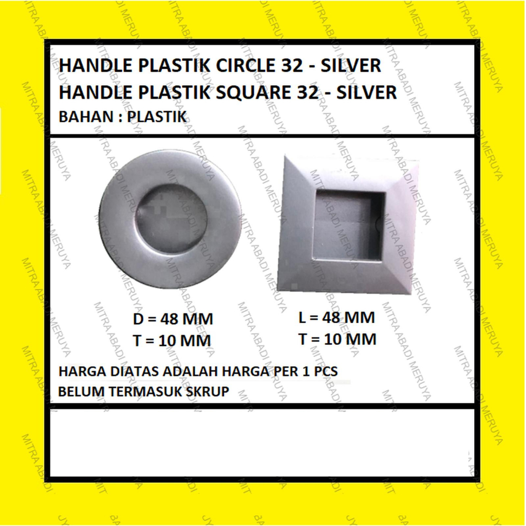 Handle Tanam Plastik Tarikan Laci Bulat Kotak 32 Silver