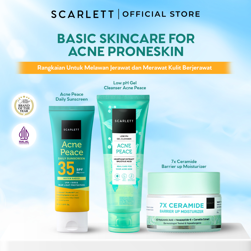 SCARLETT Paket Basic Skincare Cleanser + Moisturizer + Serum + Sunscreen Mencerahkan Wajah Menghilan