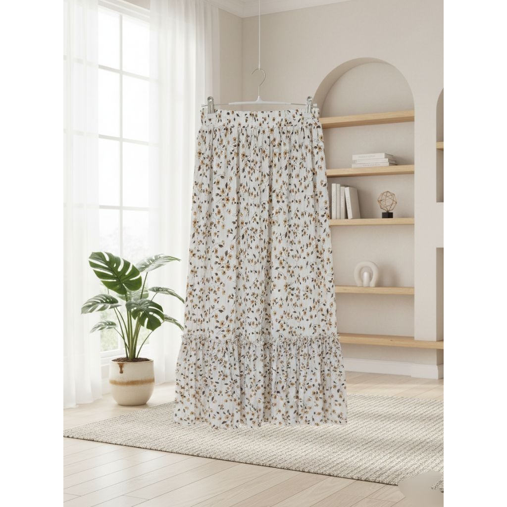 Rok Plisket Bunga Wanita Korea | Long Skirt - Rok Wanita