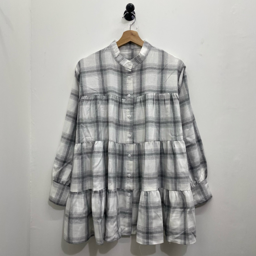 JS97 || Josei Kemeja Katun Salur Wanita Kerah Shanghai || Kemeja Flanel Rempel Wanita