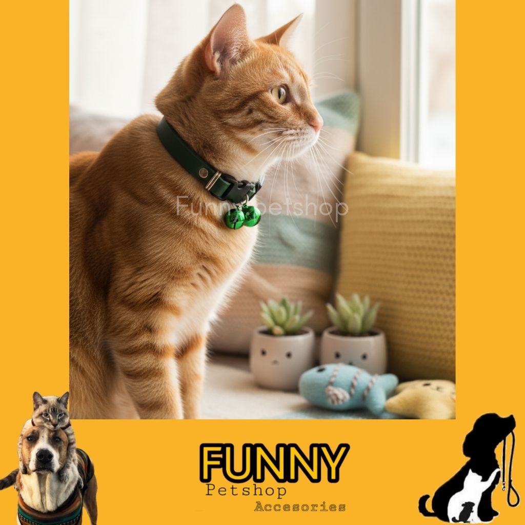 Kalung kulit sintetis lonceng 12mm 2pcs / kalung kucing murah/ kalung kulit tebal lonceng 14mm