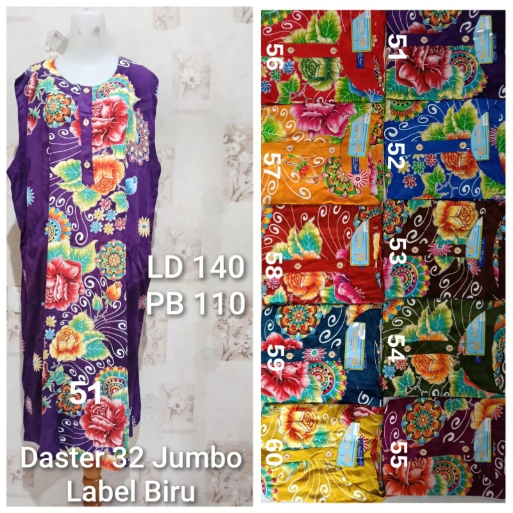 Daster Kencana Ungu Yukensi 32 Jumbo  LD 140cm Label Biru