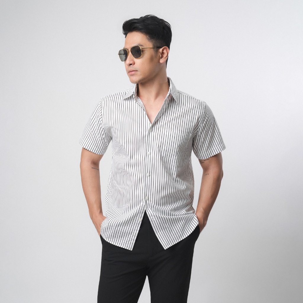 VENGOZ Kemeja Pria Slim Fit - Hugo Stripe Shirt White SS