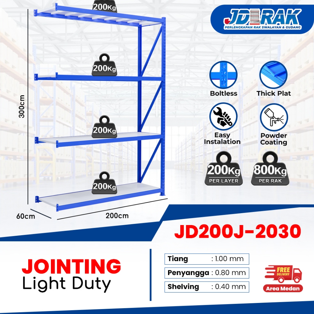 Rak Gudang Medan Rak Besi Siku 3 dan 4 Susun RAK STOK 200KG/800KG/JD-200 SERIES LIGHT DUTY JOINTING 