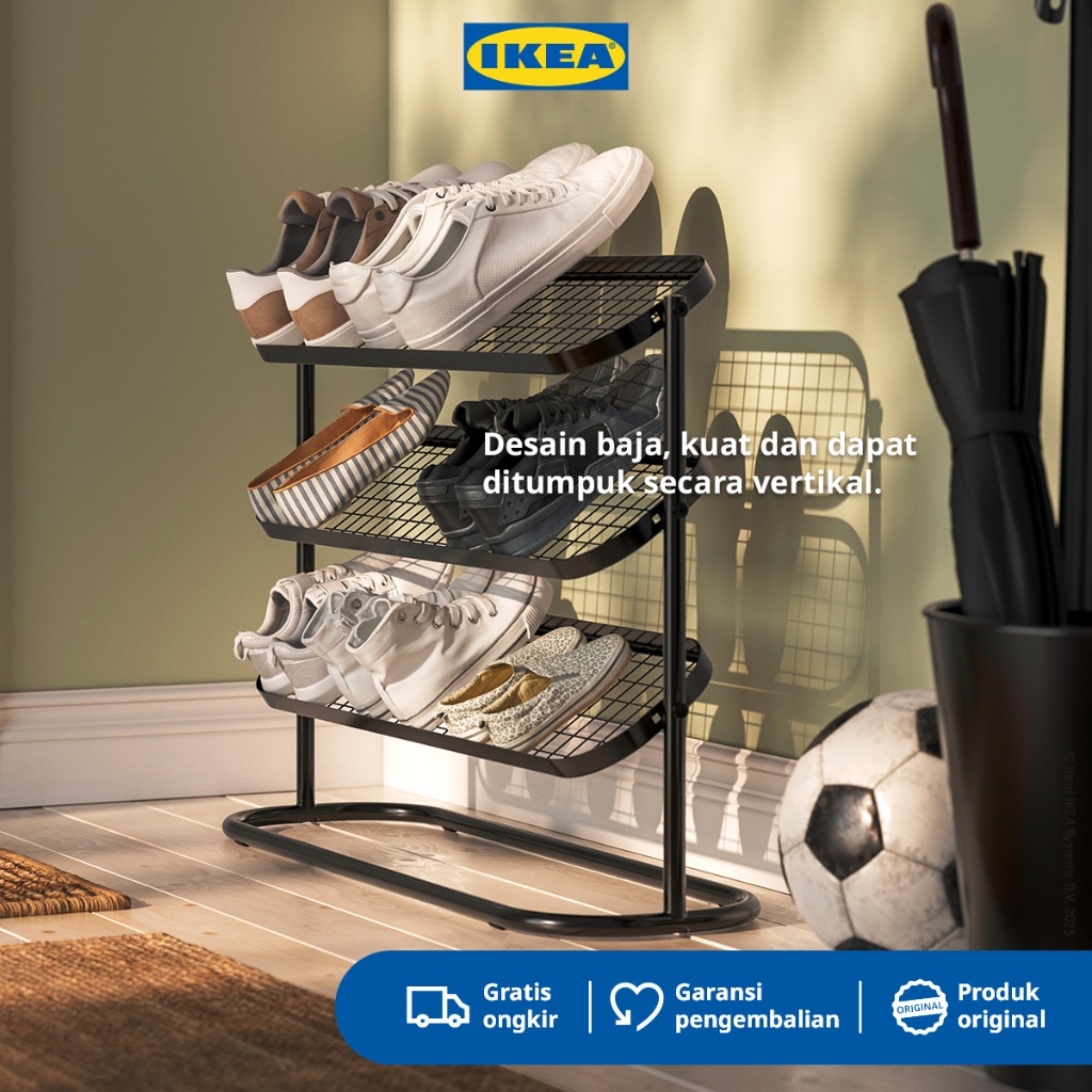 IKEA ALGANAS Rak Sepatu Minimalis Bahan Baja Hitam 76x24x59cm