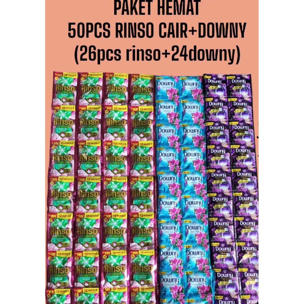 PROMO 50pcs Rinso Cair + Downy terlaris | Sabun rinso cair & downy sachet | sabun cuci baju