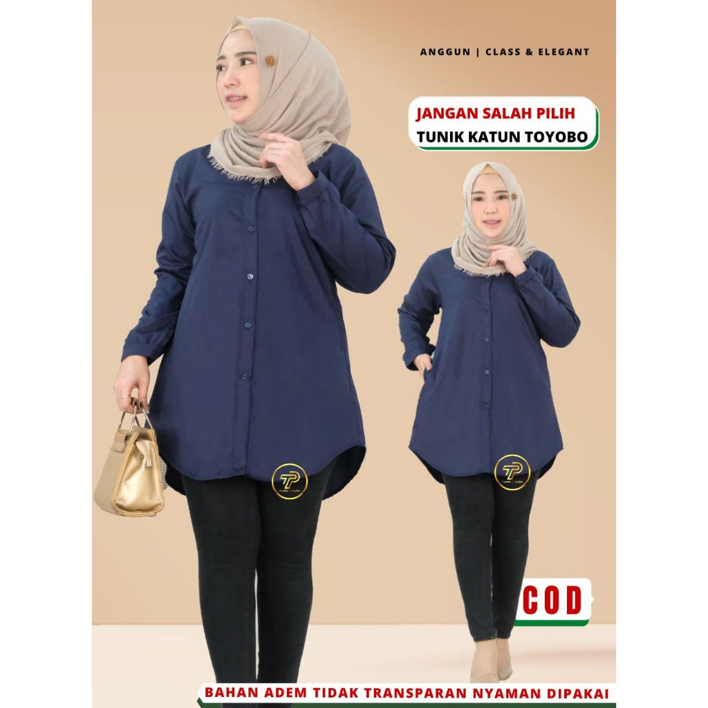 Atasan Baju Tunik Tunic Polos Wanita Santriwati Muslimah Adem Busui Dewasa Bahan katun Toyobo C5