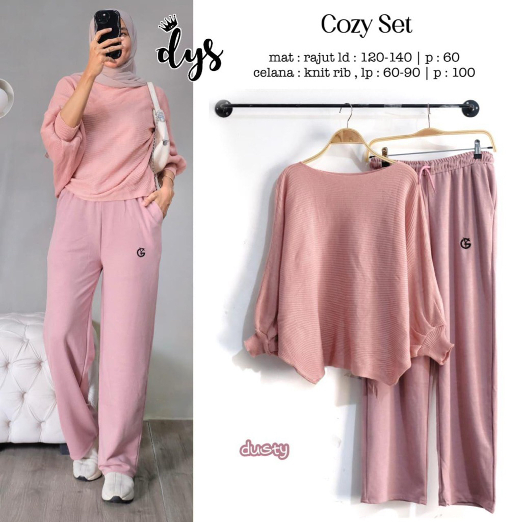COZY SET oneset setcel setelan rajut batwing dan celana kulot knit polos