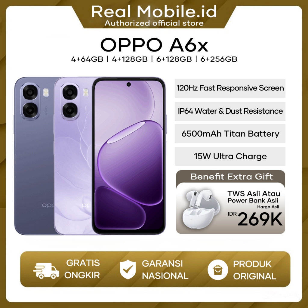 HP OPPO A6x 4/128GB 6+256 6+128 4/64GB 6500mAh+15W, Snapdragon 685 Garansi Resmi OPPO Indonesia