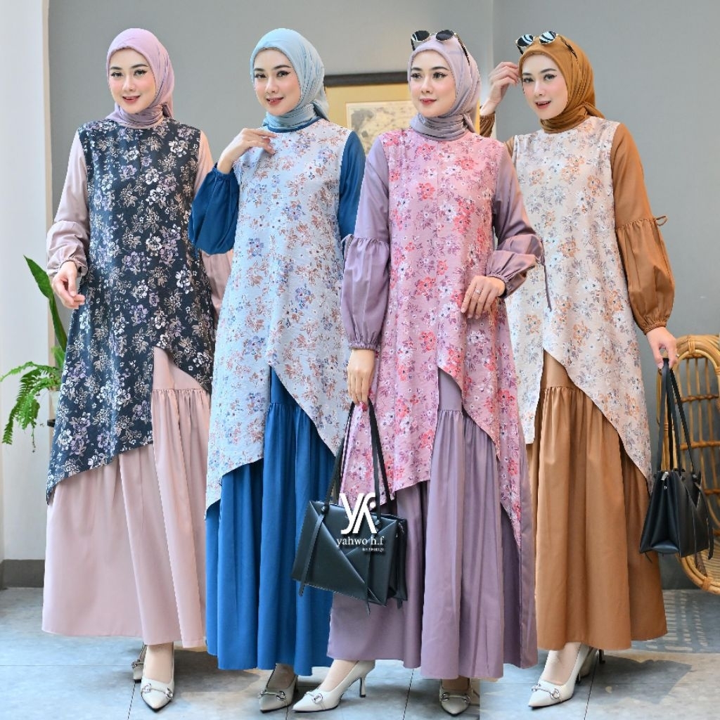 yahwo hijb fashion-dress lebaran terbaru-gamis kurung melayu tren kekinian-gamis pesta mewah
