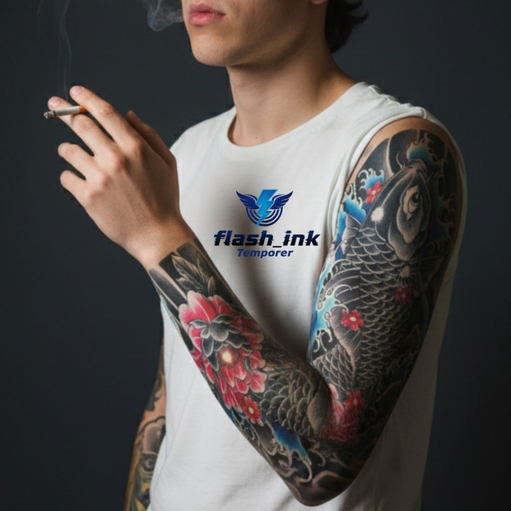 tatto temporer full tangan ikan koi realistis