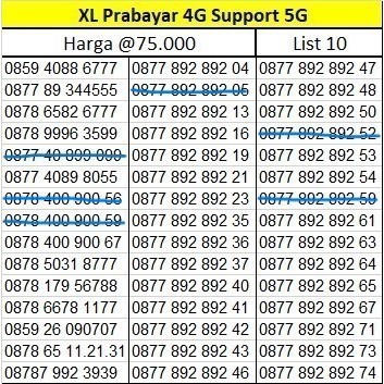 Nomor Cantik XL 4G Support 5G no 50K - 75K Nomer Kartu Perdana Prabayar Seri Ulang Tahun / 888 / 999