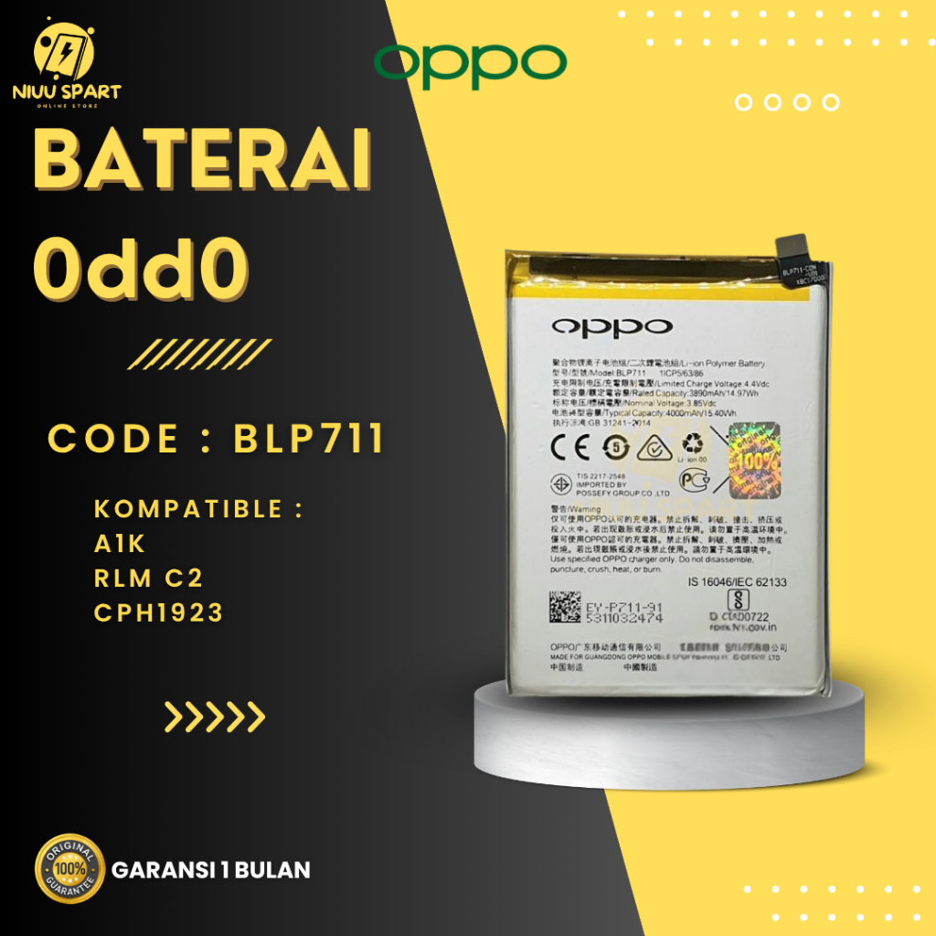 BATERAI BATTERY OPPO BLP711 A1K DOUBLE [IC POWER] ORIGINAL