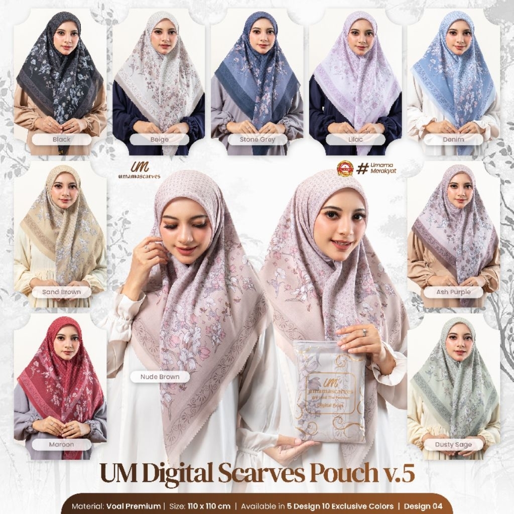 hijab segi empat um digital motif umama dapat 10 pcs