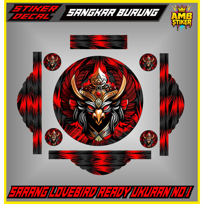 AMB - Stiker Decal Sangkar Burung No.1 / diameter 33cm Kurungan Burung Bulat MERAH