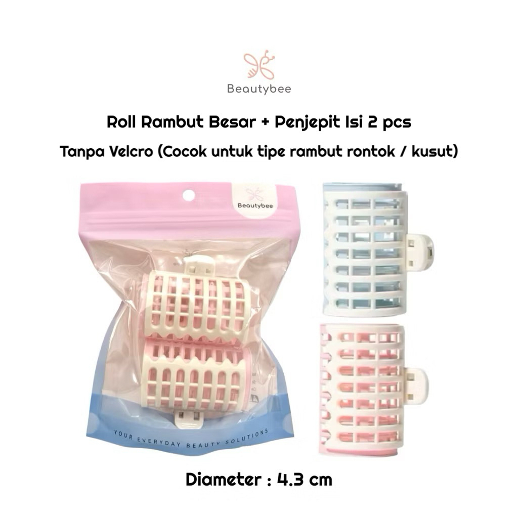 BEAUTYBEE ROLL RAMBUT BESAR + PENJEPIT / HAIR ROLLER ISI 2 TANPA VELCRO (C096)