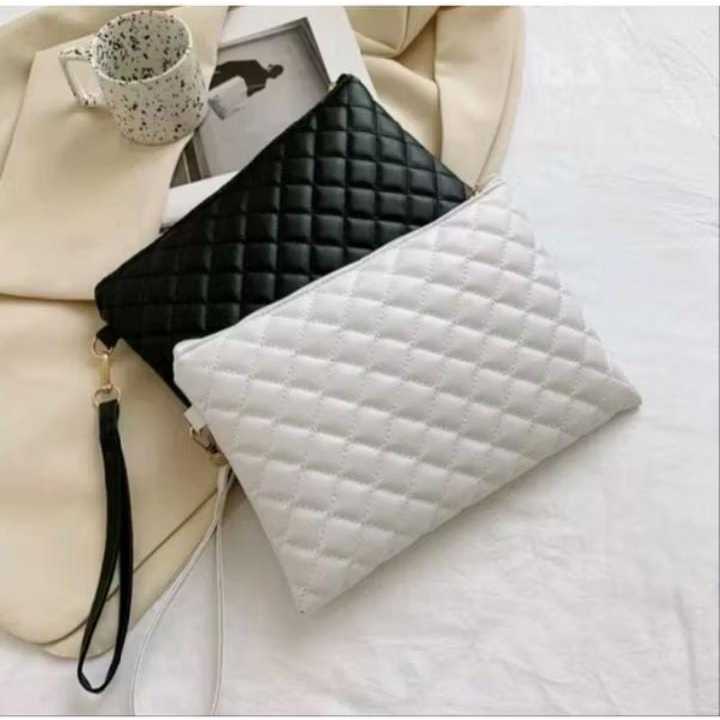 Tas Tangan Wanita CLUTCH Bordir - Warna Putih & Hitam, Desain Elegan, Kualitas Premium
