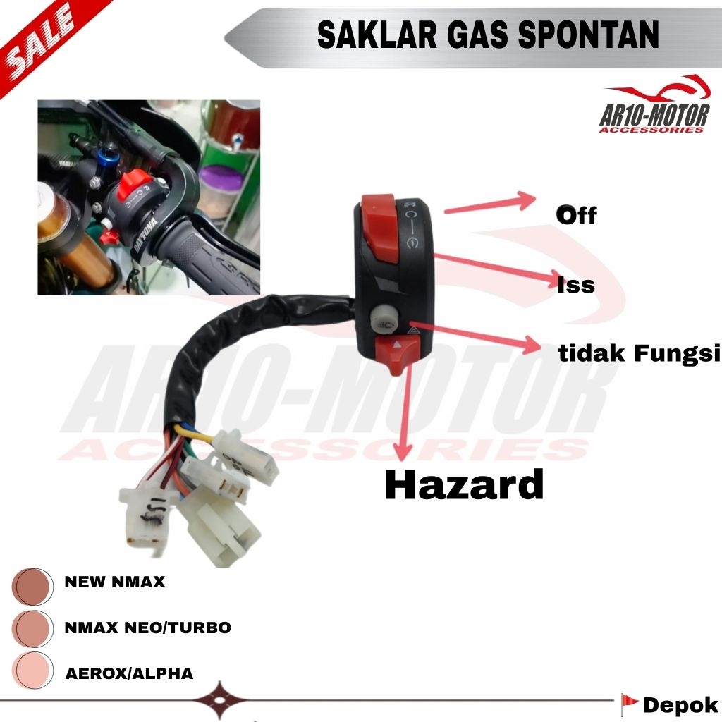 SAKLAR KANAN DOMINO SPONTAN NMAX - NEW NMAX 2020 - NEW AEROX 2021 - SAKLAR GAS SPONTAN