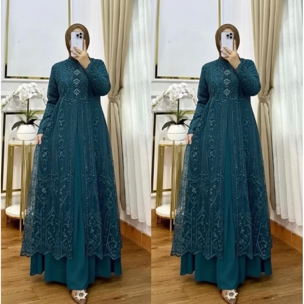 Gamis Brokat Terbaru 2025 Mewah Kekinian Laksmi Dress maxy bahan Ceruty  babydoll mix brokat aplikas