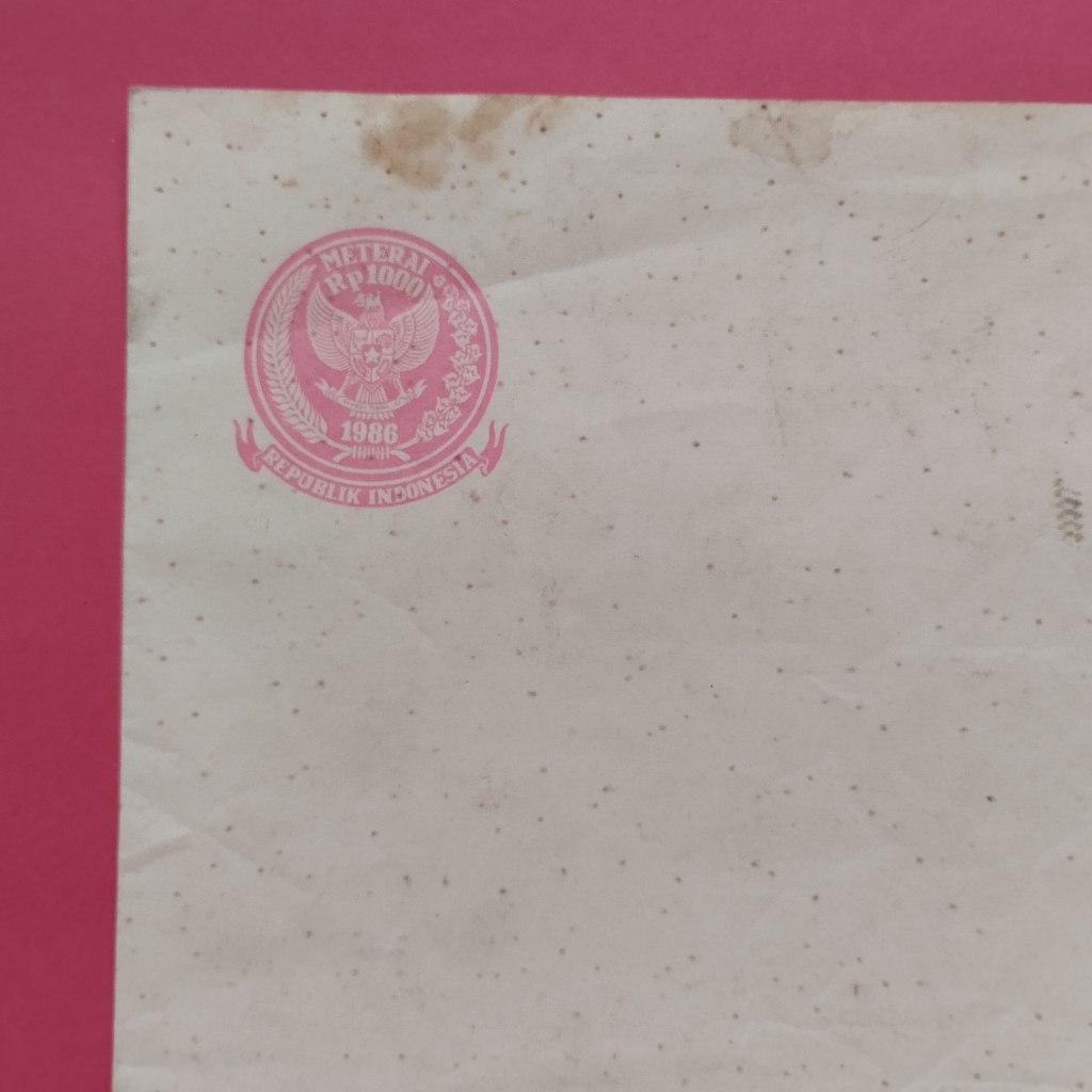 Kertas Segel Rp 1000 Tahun 1986 Double