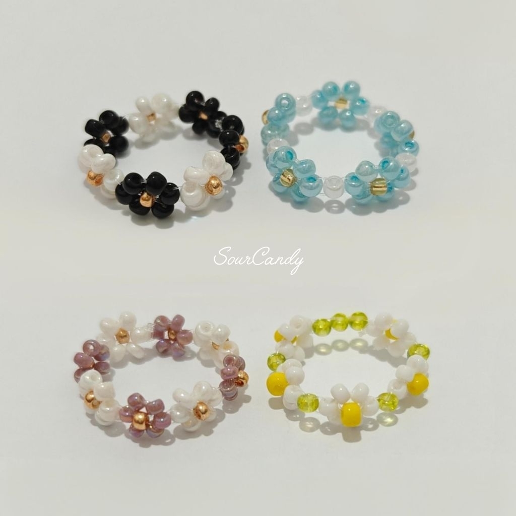 cincin korea bunga daisy | cincin handmade manik manik