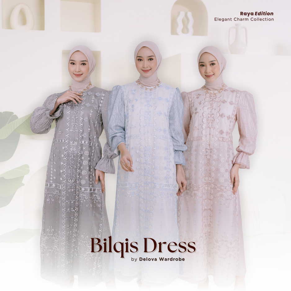 Delova Wardrobe - GAMIS BILQIS Brukat Dress Bordir Outfit Modern Lace Embroidery Brocade Garden Lebaran Idul Fitri Muslim Wanita Tulle Kondangan Korean look Tutu  Rok Tile Queenbee Fashion Terbaru Termurah