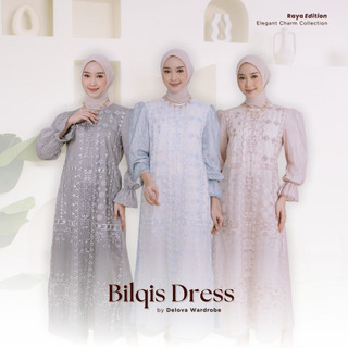 Delova Wardrobe - GAMIS BILQIS Brukat Dress Bordir Outfit Modern Lace Embroidery Brocade Garden Lebaran Idul Fitri Muslim Wanita Tulle Kondangan Korean look Tutu  Rok Tile Queenbee Fashion Terbaru Termurah