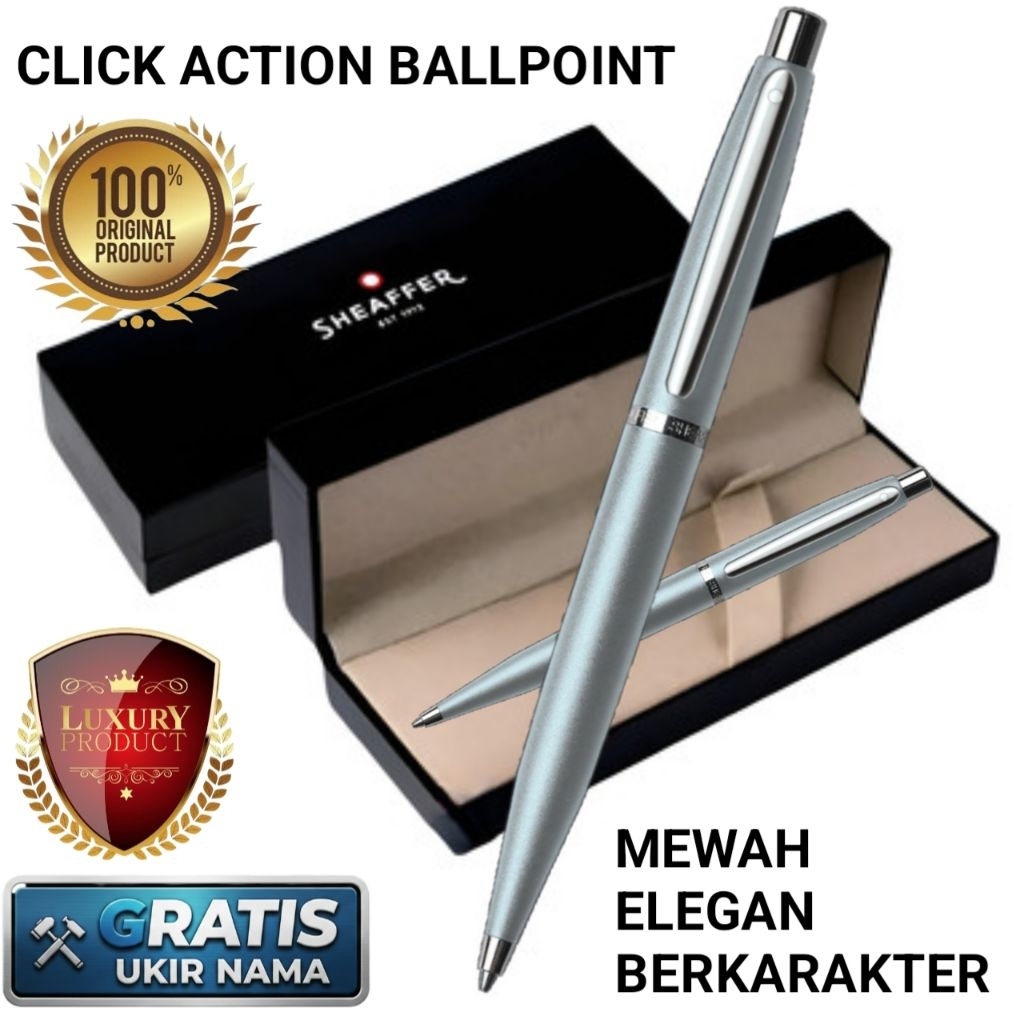 Ballpoint Mewah Luxury Pen Click Action SHEAFFER VFM STROBE SILVER Gratis Grafir Nama Dan Box Exclus