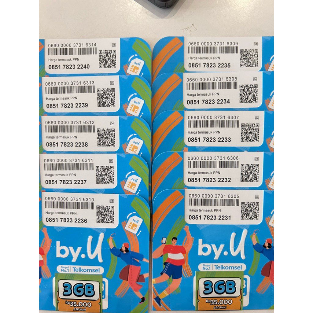 Kartu Perdana Telkomsel by.U nmor acak kuota 3gb full segell
