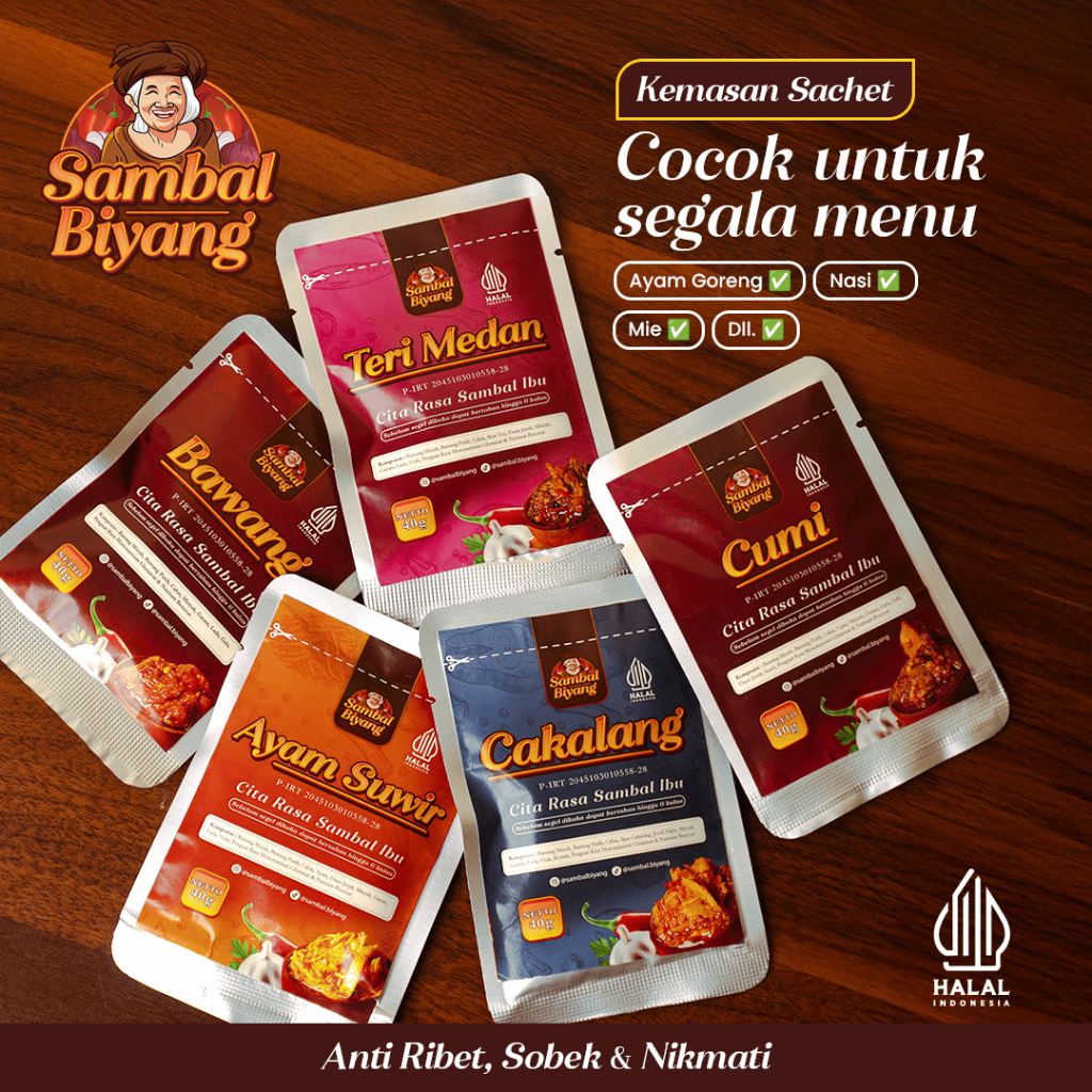 Sambal Biyang Kemasan Sachet | Sambal Cumi Sachet, Sambal Cakalang Sachet, Sambal Ayam Suwir Sachet,