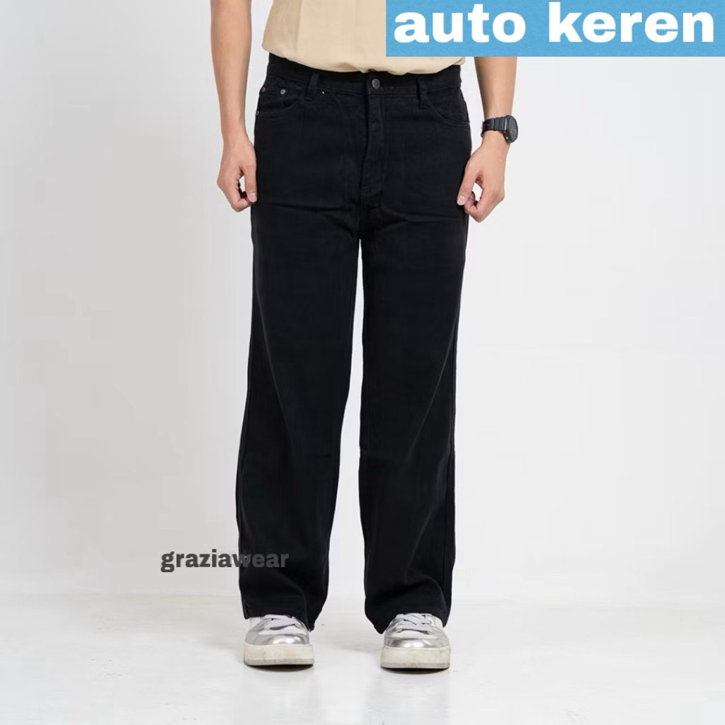 Celana Jeans Pria Gombrong - Desain Kaki Lebar, Bahan Denim Tebal, Nyaman Dipakai