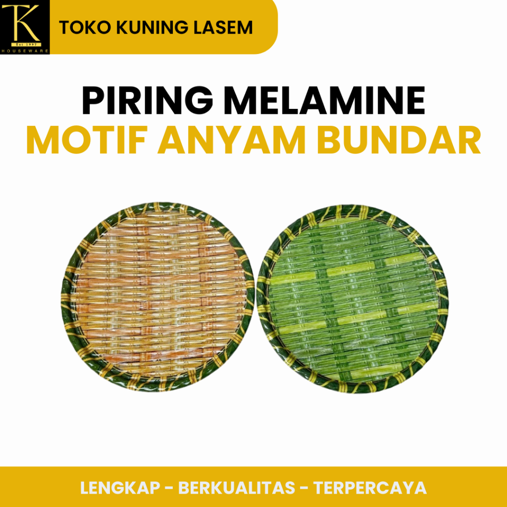 Piring Makan Melamine Motif Anyaman Bundar / Piring Melamine Bambu Rotan PAB-09 / Piring Makan Melam